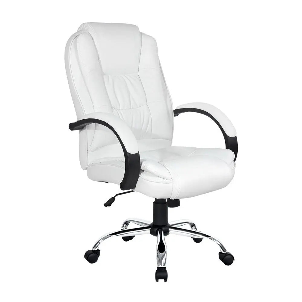 Artiss Executive Office Chair Leather Tilt White Chez Guru
