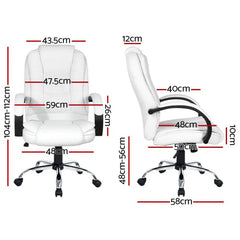 Artiss Executive Office Chair Leather Tilt White Chez Guru