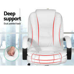 Artiss Executive Office Chair Leather Tilt White Chez Guru