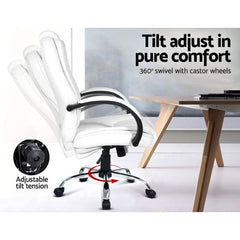 Artiss Executive Office Chair Leather Tilt White Chez Guru