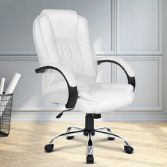 Artiss Executive Office Chair Leather Tilt White Chez Guru