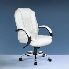 Artiss Executive Office Chair Leather Tilt White Chez Guru