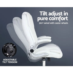 Artiss Executive Office Chair Leather Tilt White Chez Guru