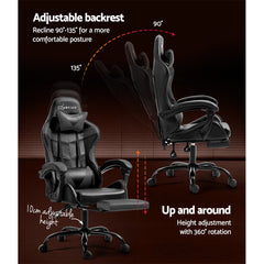 Artiss Gaming Office Chair Executive Computer Leather Chairs Footrest Grey Chez Guru