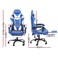 Artiss Gaming Office Chair Executive Computer Leather Chairs Footrest Blue White Chez Guru