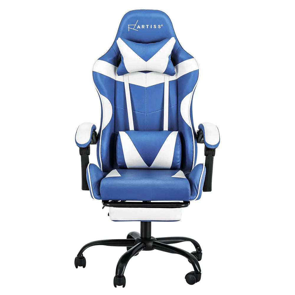 Artiss Gaming Office Chair Executive Computer Leather Chairs Footrest Blue White Chez Guru