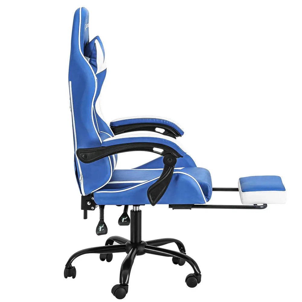 Artiss Gaming Office Chair Executive Computer Leather Chairs Footrest Blue White Chez Guru