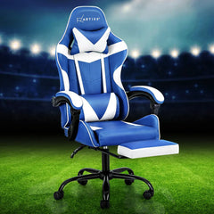 Artiss Gaming Office Chair Executive Computer Leather Chairs Footrest Blue White Chez Guru