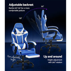 Artiss Gaming Office Chair Executive Computer Leather Chairs Footrest Blue White Chez Guru