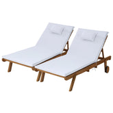 Gardeon 2x Sun Lounge Wooden Lounger Outdoor Furniture Day Bed Wheel Patio White Chez Guru