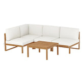 Outdoor furniture set with a sectional sofa and coffee table on a white background