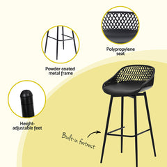 Gardeon 2x Outdoor Bar Stools Plastic Black Chez Guru