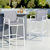Gardeon 2PC Outdoor Bar Stools Dining Chairs Patio Furniture Garden Steel Textilene White