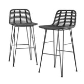 Gardeon 2x Outdoor Bar Stools Rattan Black Chez Guru