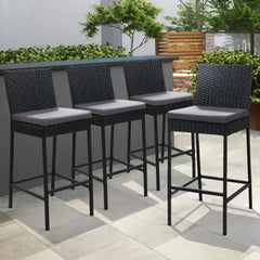 Gardeon 4-Piece Outdoor Bar Stools Dining Chair Bar Stools Rattan Furniture - Chez Guru