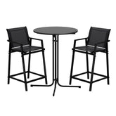 Gardeon 3PC Outdoor Bar Set Stools Dining Chairs Table Patio Furniture Bistro Set Steel Black