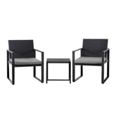 Gardeon 3PC Outdoor Bistro Set Patio Furniture Wicker Dining Chairs Table Cushion Black