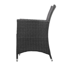 Gardeon 3PC Outdoor Bistro Set Patio Furniture Wicker Chairs Table Cushion All Black Chez Guru