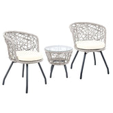 Gardeon 3PC Bistro Set Outdoor Furniture Rattan Table Chairs Patio Garden Cushion Grey Chez Guru