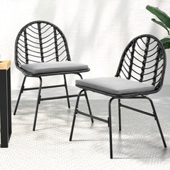 Gardeon 2x Outdoor Chairs Dining Chair Lounge Wicker Patio Furniture Black Chez Guru