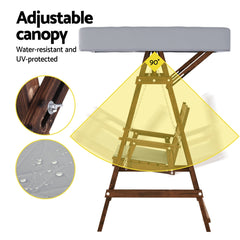 Gardeon Outdoor Wooden Swing Chair Garden Bench Canopy Cushion 2 Seater Charcoal Chez Guru