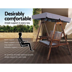 Gardeon Outdoor Wooden Swing Chair Garden Bench Canopy Cushion 2 Seater Charcoal Chez Guru