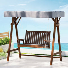 Gardeon Outdoor Wooden Swing Chair Garden Bench Canopy Cushion 2 Seater Charcoal Chez Guru