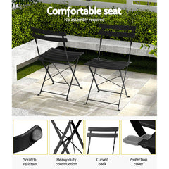 Gardeon 3PC Outdoor Bistro Set Steel Table and Chairs Patio Furniture Black Chez Guru