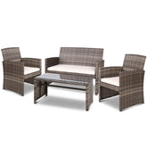 Gardeon 4 PCS Outdoor Sofa Set Rattan Chair Table Setting Garden Furniture Grey Chez Guru
