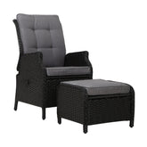 Gardeon Recliner Chair Sun lounge Wicker Lounger Outdoor Furniture Patio Adjustable Black Chez Guru