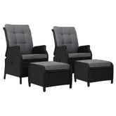 Gardeon 2PC Recliner Chair Sun lounge Wicker Lounger Outdoor Furniture Adjustable Black Chez Guru