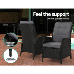 Gardeon 5PC Recliner Chairs Table Sun lounge Wicker Outdoor Furniture Adjustable Black Chez Guru