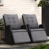 Gardeon 2PC Recliner Chairs Sun lounge Wicker Lounger Outdoor Furniture Adjustable Black Chez Guru