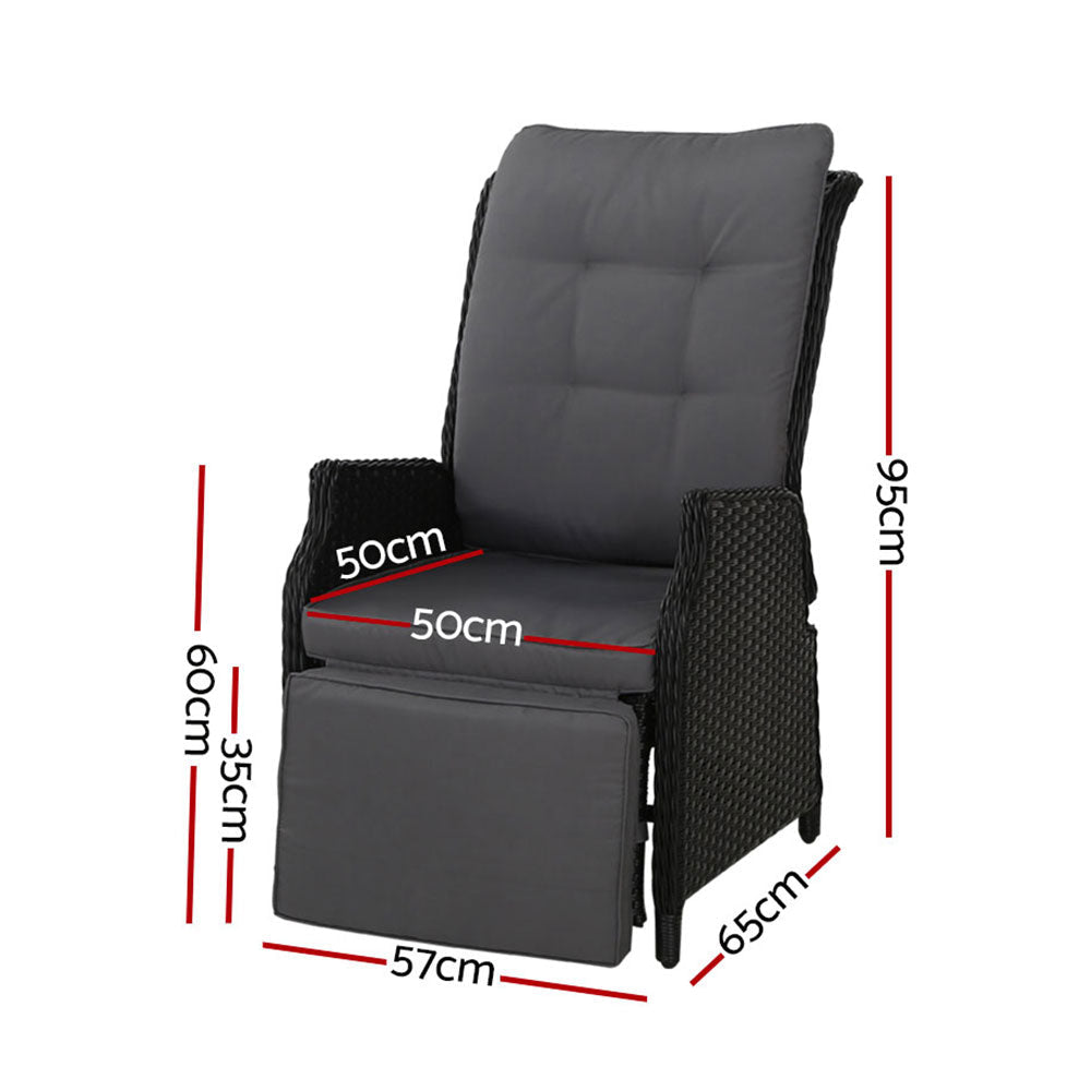 Gardeon 2PC Recliner Chairs Sun lounge Wicker Lounger Outdoor Furniture Adjustable Black Chez Guru