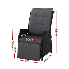 Gardeon 2PC Recliner Chairs Sun lounge Wicker Lounger Outdoor Furniture Adjustable Black Chez Guru