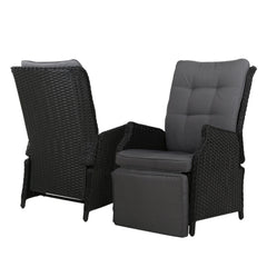 Gardeon 2PC Recliner Chairs Sun lounge Wicker Lounger Outdoor Furniture Adjustable Black Chez Guru