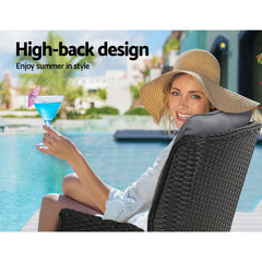 Gardeon 2PC Recliner Chairs Sun lounge Wicker Lounger Outdoor Furniture Adjustable Black Chez Guru