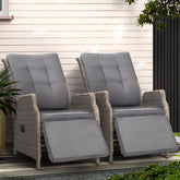 Gardeon 2PC Recliner Chairs Sun lounge Wicker Lounger Outdoor Furniture Adjustable Grey Chez Guru