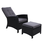 Gardeon Recliner Chair Sun lounge Wicker Lounger Outdoor Patio Furniture Adjustable Black Chez Guru