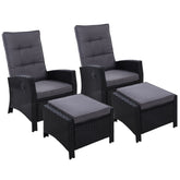 Gardeon 2PC Recliner Chairs Sun lounge Wicker Lounger Outdoor Furniture Adjustable Black Chez Guru