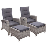 Gardeon 2PC Recliner Chairs Sun lounge Wicker Lounger Outdoor Furniture Adjustable Grey Chez Guru