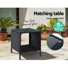 Gardeon 3PC Recliner Chairs Table Sun lounge Wicker Outdoor Furniture Adjustable Black Chez Guru