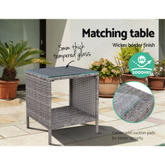 Gardeon 3PC Recliner Chairs Table Sun lounge Wicker Outdoor Furniture Adjustable Grey Chez Guru