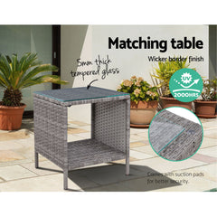 Gardeon 3PC Recliner Chairs Table Sun lounge Wicker Outdoor Furniture Adjustable Grey Chez Guru