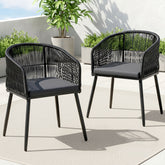 Gardeon 2PC Outdoor Dining Chairs Wicker Chair Patio Furniture Garden Steel Black