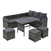 Gardeon Outdoor Dining Set Sofa Lounge Setting Chairs Table Ottoman Grey Cover - Chez Guru