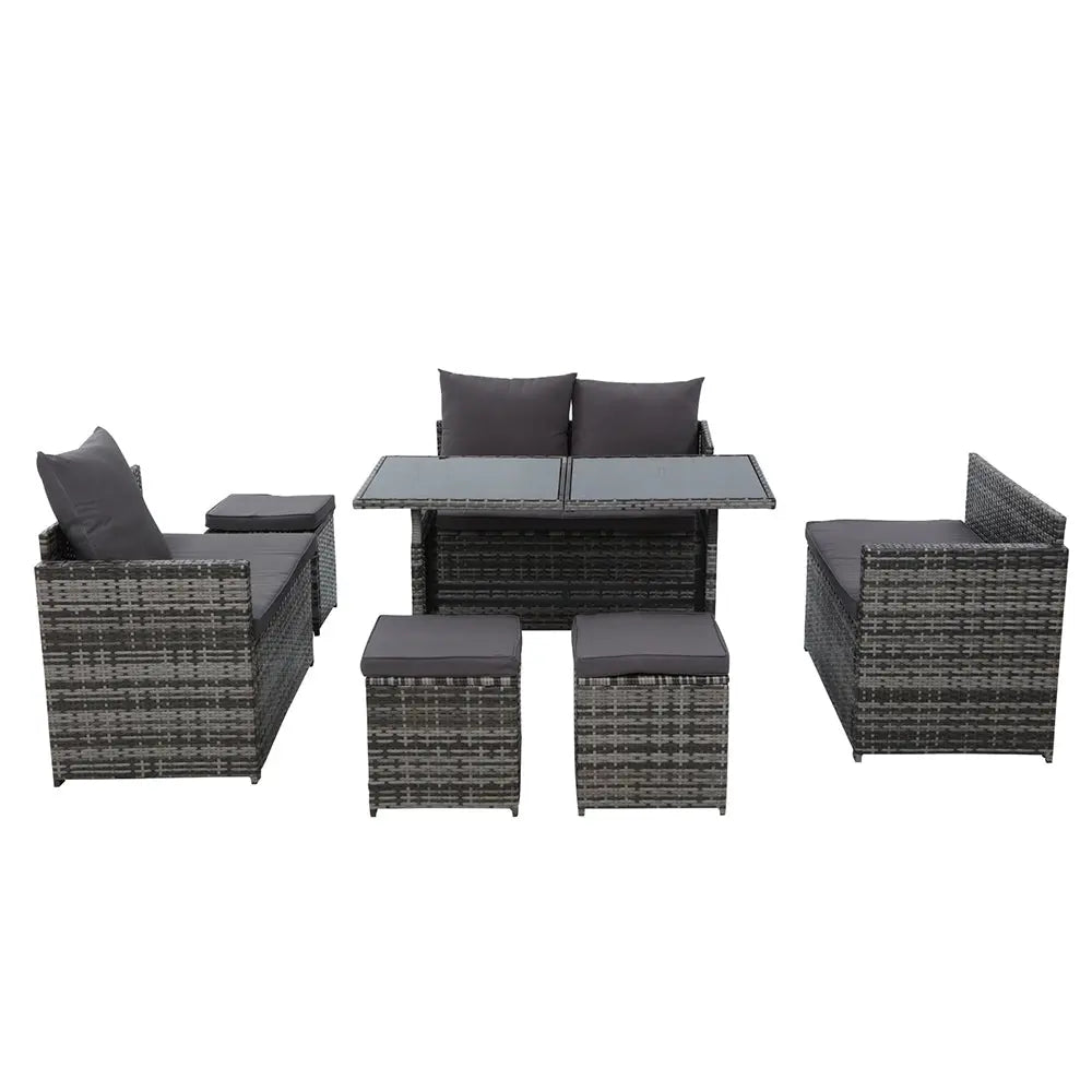 Gardeon Outdoor Dining Set Sofa Lounge Setting Chairs Table Ottoman Grey Cover - Chez Guru