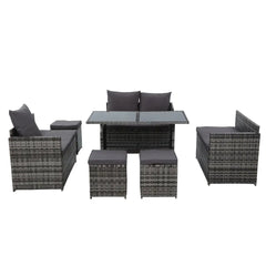 Gardeon Outdoor Dining Set Sofa Lounge Setting Chairs Table Ottoman Grey Cover - Chez Guru