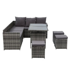 Gardeon Outdoor Dining Set Sofa Lounge Setting Chairs Table Ottoman Grey Cover - Chez Guru