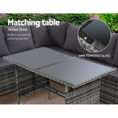 Gardeon Outdoor Dining Set Sofa Lounge Setting Chairs Table Ottoman Grey Cover - Chez Guru